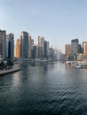 Dubai Marina skyscrapers, port with luxury yachts and Marina promenade, Dubai, United Arab Emirates Royalty Free Stock Photo