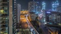 Dubai Marina skyscrapers and promenade aerial night timelapse, Dubai, United Arab Emirates Royalty Free Stock Photo