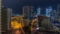 Dubai Marina skyscrapers and promenade aerial night to day timelapse, Dubai, United Arab Emirates Royalty Free Stock Photo