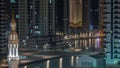 Dubai Marina skyscrapers and promenade aerial night to day timelapse, Dubai, United Arab Emirates Royalty Free Stock Photo