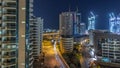 Dubai Marina skyscrapers and promenade aerial night to day timelapse, Dubai, United Arab Emirates Royalty Free Stock Photo