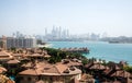 Dubai Marina skyscrapers view at golden sunset with beautiful reflection in water. Dubai, UAE. Royalty Free Stock Photo