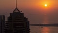 Dubai marina sunset at the sea from top timelapse Royalty Free Stock Photo