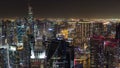 Dubai Marina with yachts night aerial timelapse