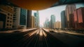 Dubai Metro In Dubai, United Arab Emirates. FPV POV At Fast Speed Drive Motion. Tunnel. driverless metro in blurred