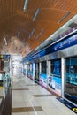 Dubai Metro station platform architecture. Dubai Metro is a rapid transit rail network in the city of Dubai, UAE