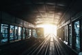 Dubai metro train on rails at subway platform station. Famous outdoor subway Royalty Free Stock Photo