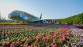 Dubai, UAE - December 14, 2019: Dubai miracle garden: the world`s largest natural flower garden. Setting real aircraft Royalty Free Stock Photo