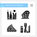 Dubai modern architectural landmarks black glyph icons set on white space Royalty Free Stock Photo