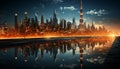 Dubai modern skyline illuminates the night cityscape generated by AI