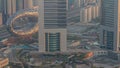 Dubai museum of future exterior design aerial timelapse.