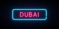 Dubai neon sign. Bright light signboard.