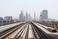 Dubai new technologies rail road tracks train view of skyscrapers