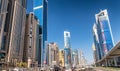 DUBAI - NOVEMBER 22, 2015: Panoramic view of downtown city skyline. Dubai is a famous destination for tourists