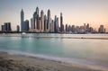 Dubai panorama skyline at dramatic sunset in Marina, United Arab Emirates Royalty Free Stock Photo