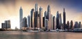 Dubai panorama skyline at dramatic sunset in Marina, United Arab Emirates Royalty Free Stock Photo