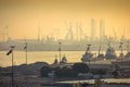 Dubai port view at sunset Royalty Free Stock Photo
