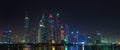 Dubai sity skyline at night and skyscrapers view. Royalty Free Stock Photo