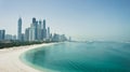 Dubai city skyline with skyscrapers, sea and beach Royalty Free Stock Photo