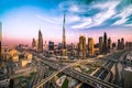 Dubai skyline with beautiful city close to it's busiest highway on traffic Royalty Free Stock Photo