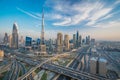 Dubai skyline with beautiful city close to it's busiest highway on traffic Royalty Free Stock Photo