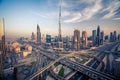 Dubai skyline with beautiful city close to it's busiest highway on traffic Royalty Free Stock Photo