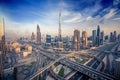 Dubai skyline with beautiful city close to it's busiest highway on traffic Royalty Free Stock Photo