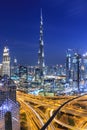 The Dubai skyline at blue hour Royalty Free Stock Photo