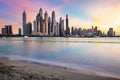 Dubai skyline Marina with reflecion at colorful sunset, UEA Royalty Free Stock Photo