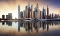 Dubai skyline Marina with reflecion at colorful sunset, UEA Royalty Free Stock Photo