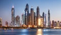 Dubai skyline Marina with reflecion at colorful sunset, UEA Royalty Free Stock Photo