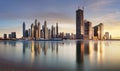 Dubai skyline Marina with reflecion at colorful sunset, UUEA Royalty Free Stock Photo