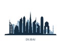 Dubai skyline, monochrome silhouette.