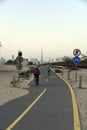 Dubai skyline from Nad Al Sheba bicycle track road, Dubai, United Arab Emirates