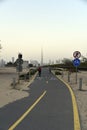 Dubai skyline from Nad Al Sheba bicycle track road, Dubai, United Arab Emirates