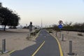 Dubai skyline from Nad Al Sheba bicycle track road, Dubai, United Arab Emirates