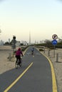 Dubai skyline from Nad Al Sheba bicycle track road, Dubai, United Arab Emirates