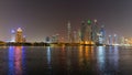 Dubai skyline at night with lights on the water and luxirious skyscrapers of UAE Royalty Free Stock Photo