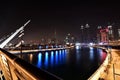 Dubai Skyline at night from new Dubai Canal, U.A.E Royalty Free Stock Photo