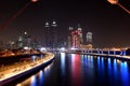 Dubai Skyline at night from new Dubai Canal, U.A.E Royalty Free Stock Photo