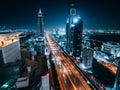 Dubai skyline at night, urban skyscrapers and car traffic, view from above, United Arab Emirates Royalty Free Stock Photo