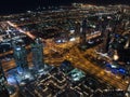 Dubai skyline seen from Burj Khalifa at night. Dubai, United Arab Emirates Royalty Free Stock Photo