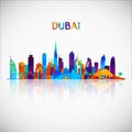 Dubai skyline silhouette in colorful geometric style. Royalty Free Stock Photo