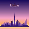 Dubai skyline silhouette on sunset background Royalty Free Stock Photo