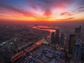 Dubai skyline at sunrise. United Arab Emirates landscape, modern city from above Royalty Free Stock Photo