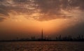 Dubai skyline with sunset Royalty Free Stock Photo