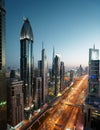 Dubai skyline in sunset time