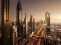 Dubai skyline in sunset time Royalty Free Stock Photo