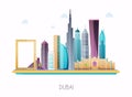 Dubai. Skyline and vector landscape of buildings and famous landmarks