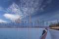 Dubai Skyline view Burj Khalifa from AL Jadaf Beach Royalty Free Stock Photo